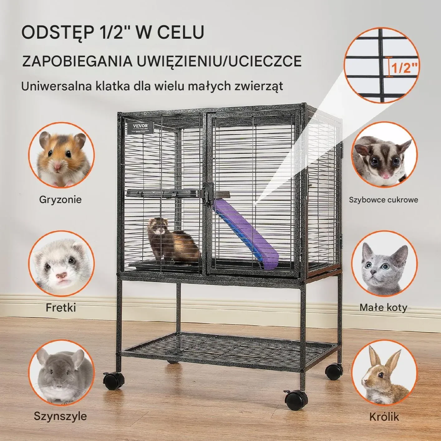 Metalowa Klatka dla Małych Zwierząt 86 cm - obrazek 5