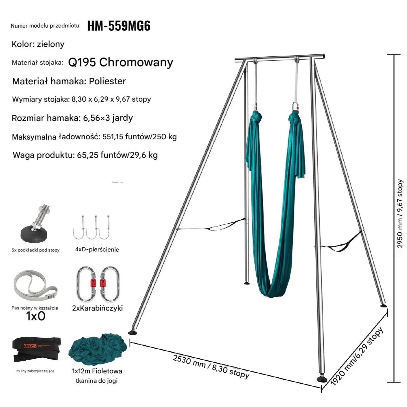 Stojak z Hamakiem Aerial Yoga Zielony