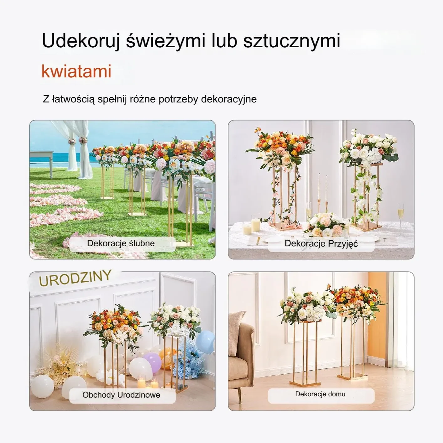 Stojak weselny na salę złoty kolor ślub wesele kwietnik na kwiaty 4 sztuki - obrazek 3