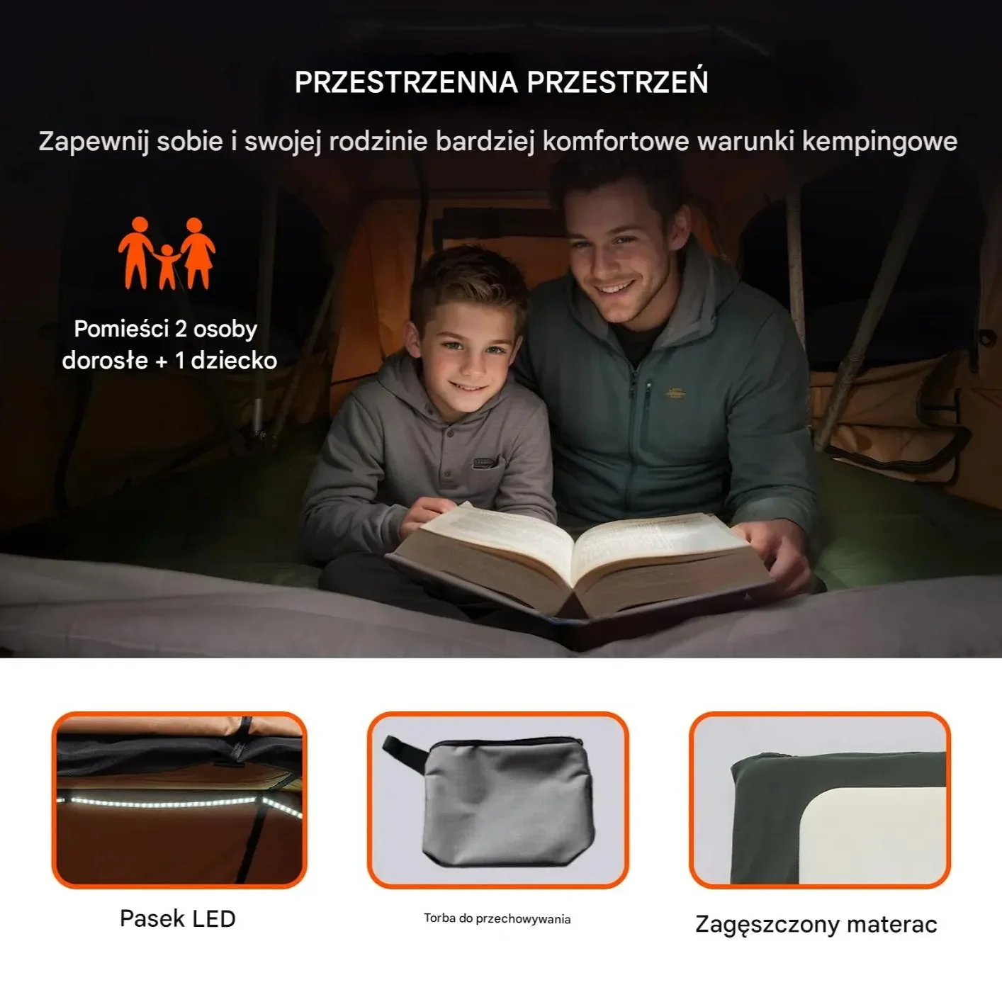 Namiot dachowy hard shell 2–3 os. składany drabinka materac do SUV/pickupa - obrazek 3