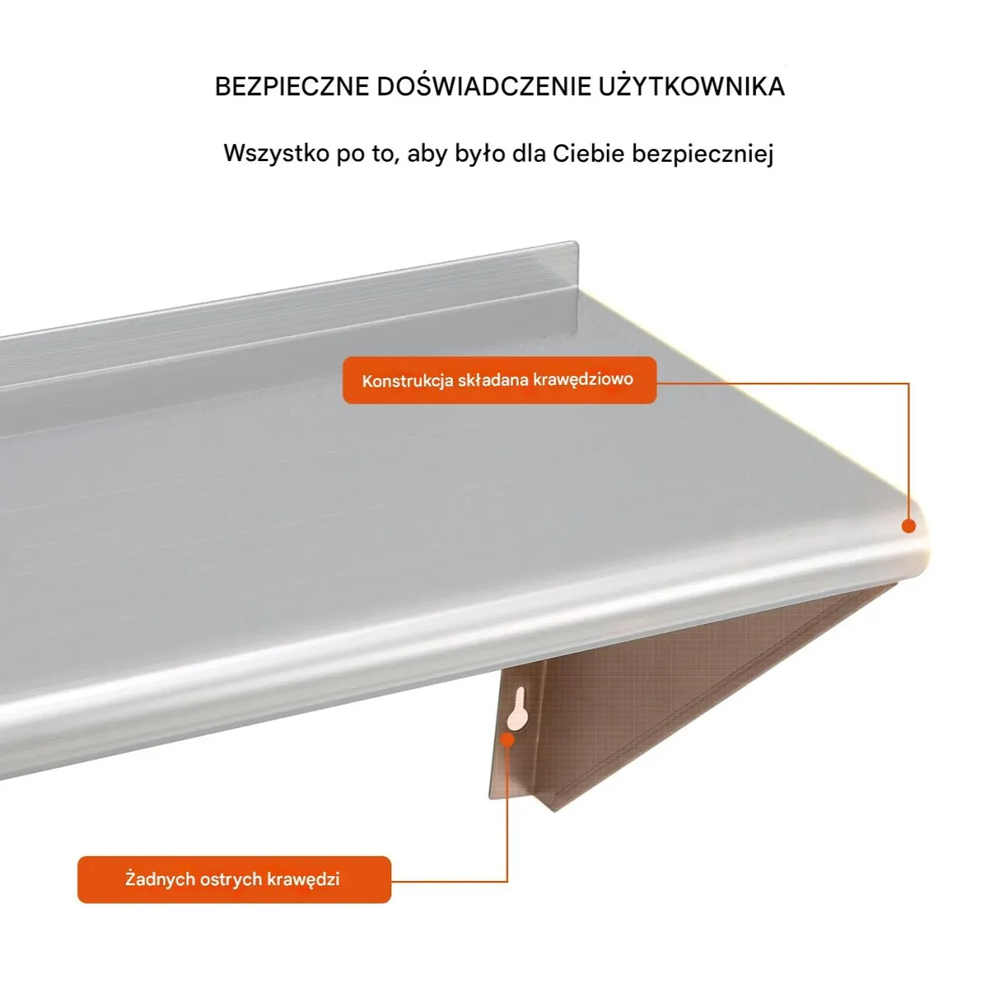 Półka ścienna 30x91 cm stal nierdzewna 113 kg - do kuchni baru hotelu - obrazek 3