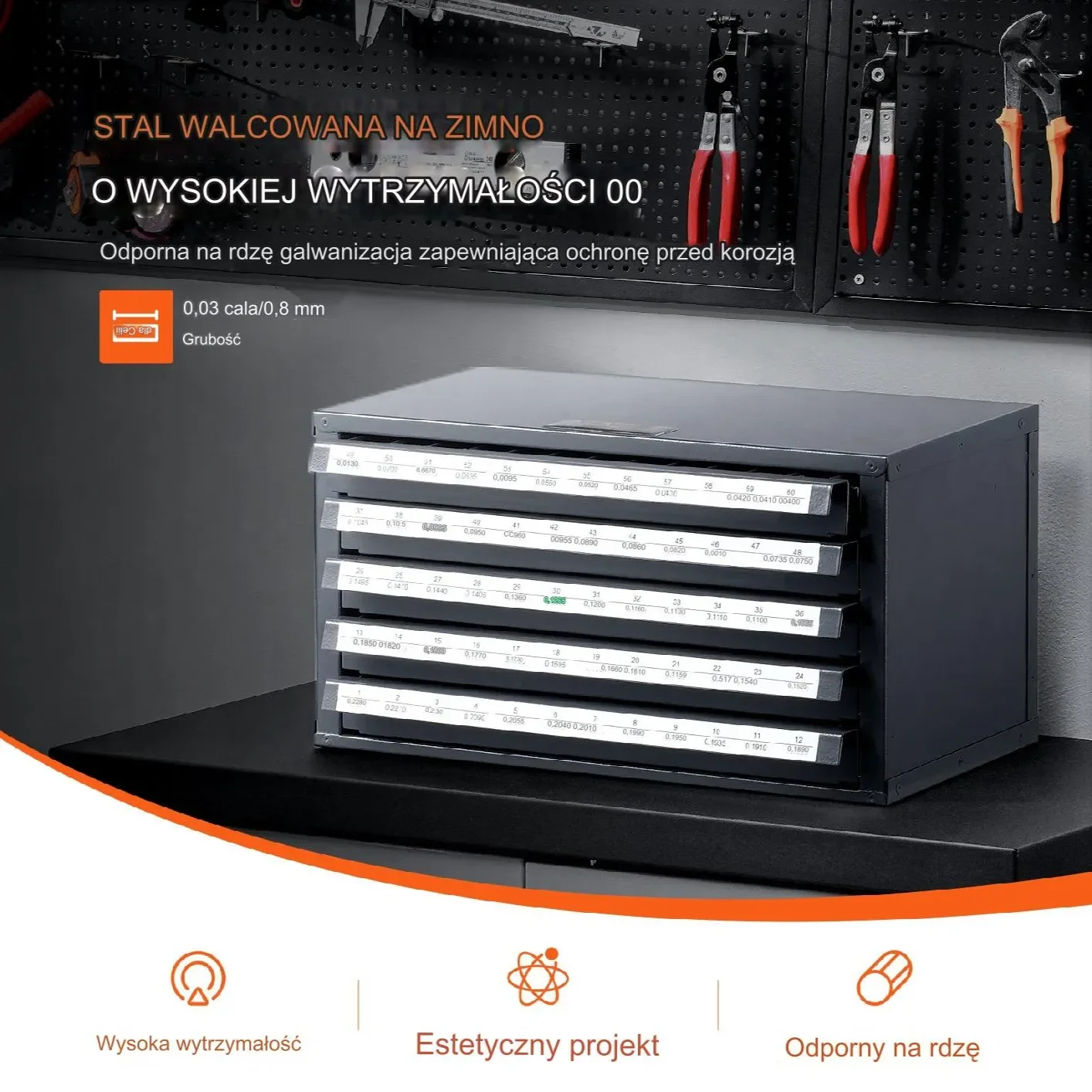 Szafka na Wiertła 5 Szuflad 60 Komór - obrazek 6