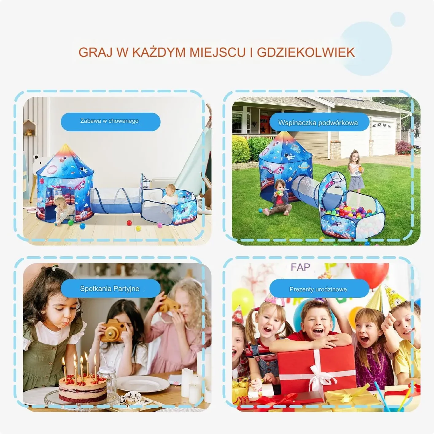 Namiot dla Dzieci Tipi Domek Tunel do Domu Ogrodu Zestaw Ogrodowy kosmos - obrazek 4