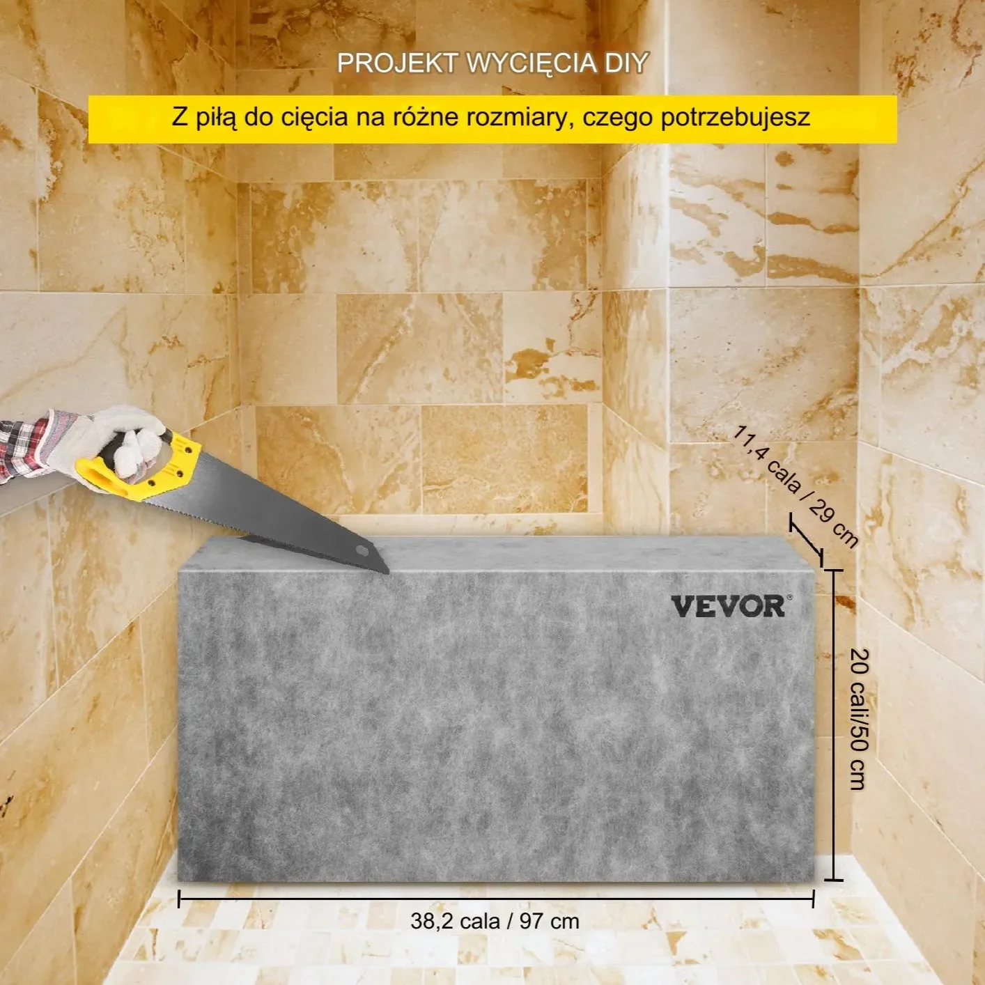 Ławka prysznicowa prostokątna 97x29x51cm wodoodporna do zabudowy - obrazek 3