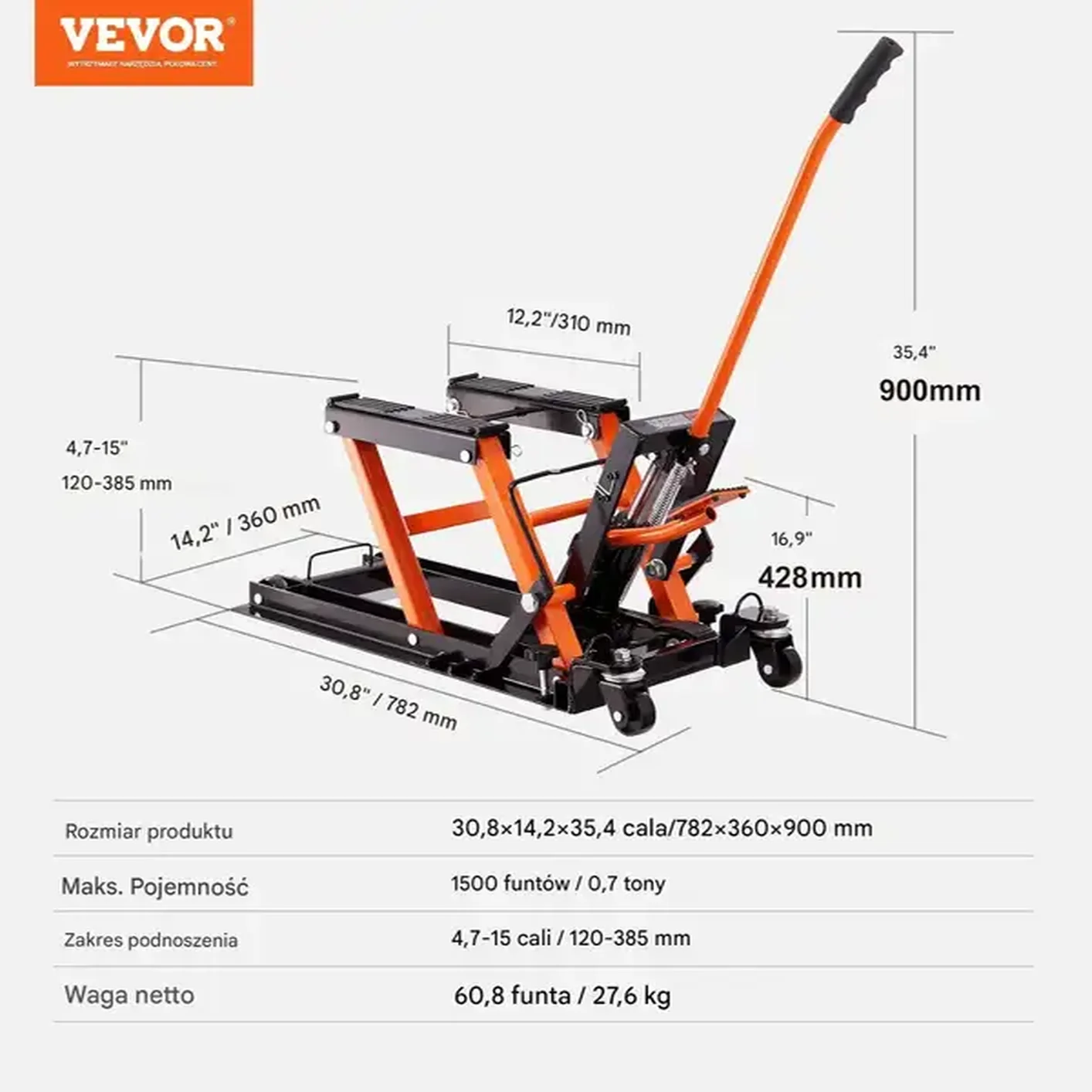 Podnośnik motocyklowy hydrauliczny 700 kg do Quada Motoru - obrazek 2