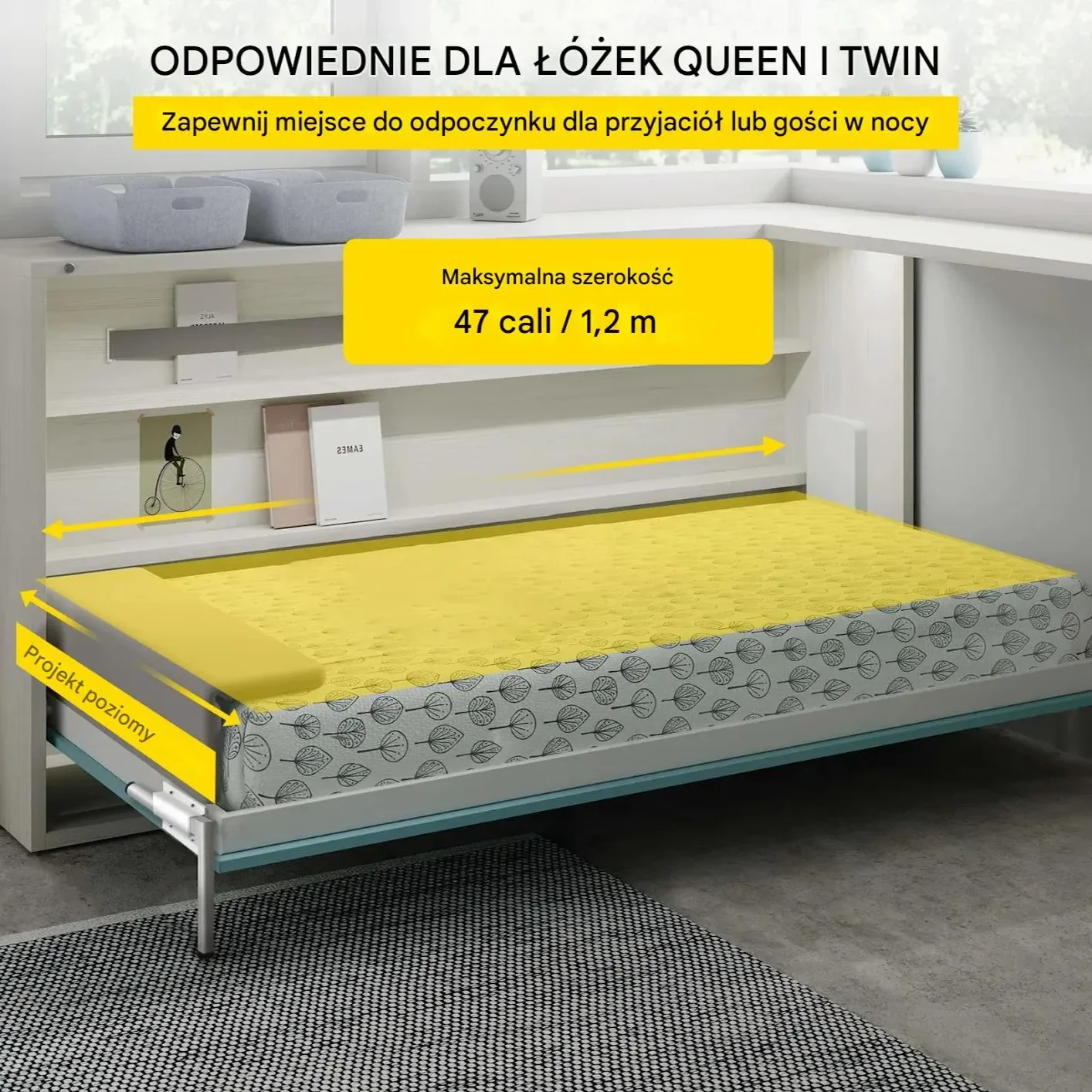 Mechanizm podnośnik łóżka – sprężyny mocny wspornik łóżko Queen/Twin - obrazek 4