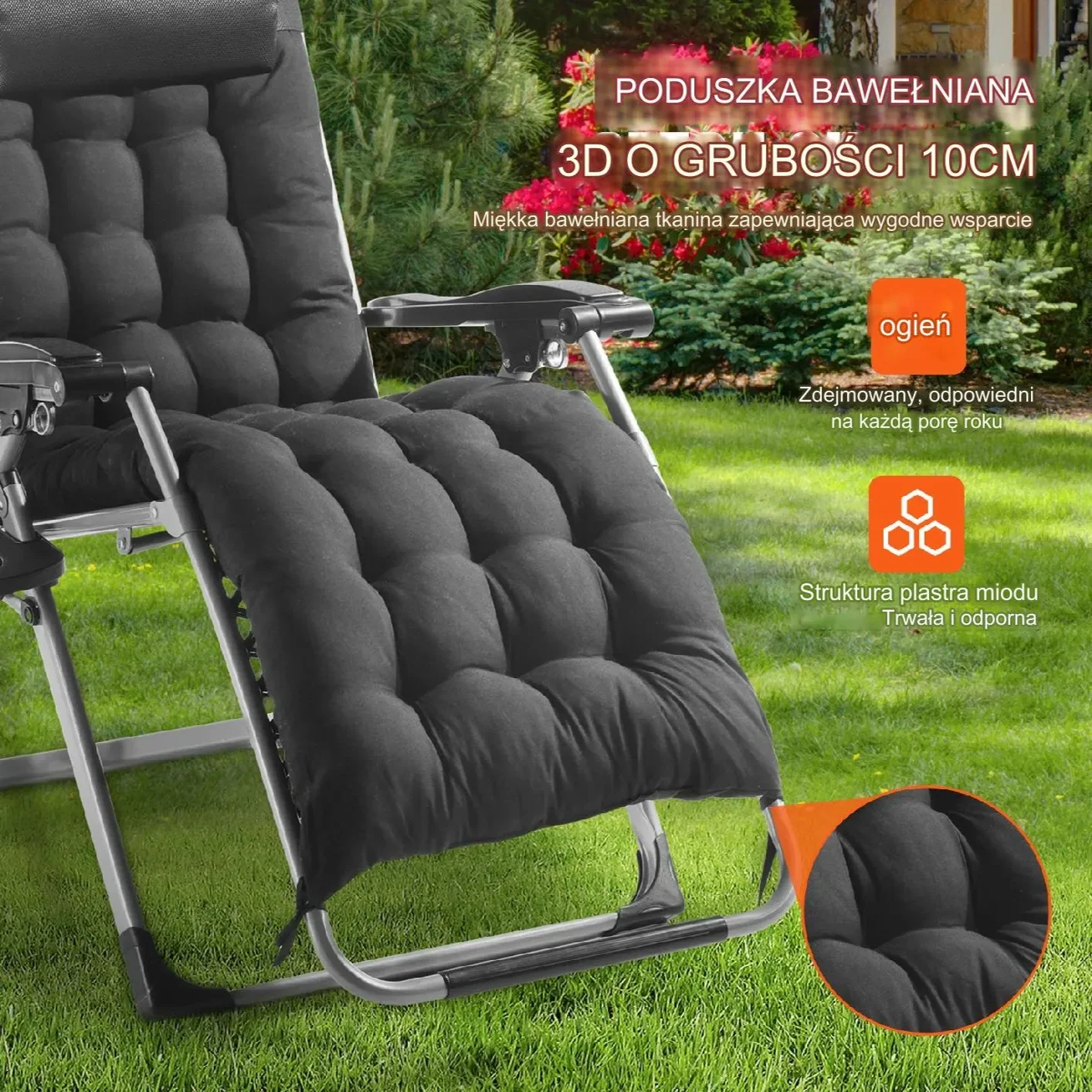 Leżak Wypoczynkowy Czarny - obrazek 3