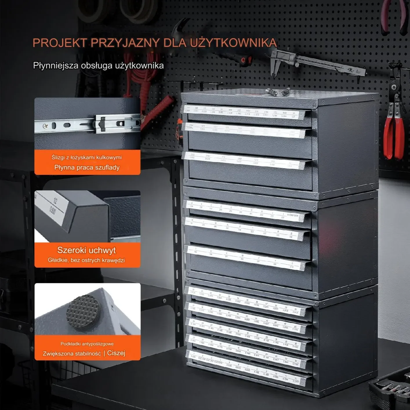 Organizer wierteł 3+5 szuflad 1,5 mm - 12,7 mm – stojak do warsztatu - obrazek 2