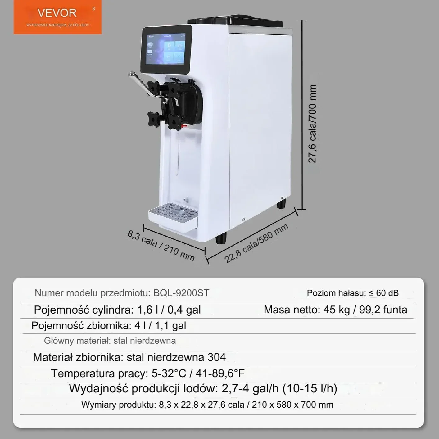 Maszyna do lodów gastronomiczna 10-20L/h lodziarnia lody jogurt mrożony