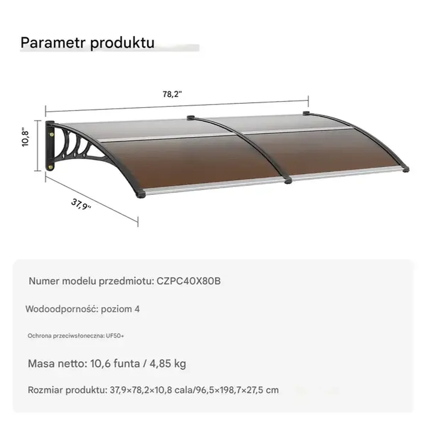 Daszek nad drzwi zadaszenie poliwęglan brązowy 96.5 x 198.7 cm - obrazek 2