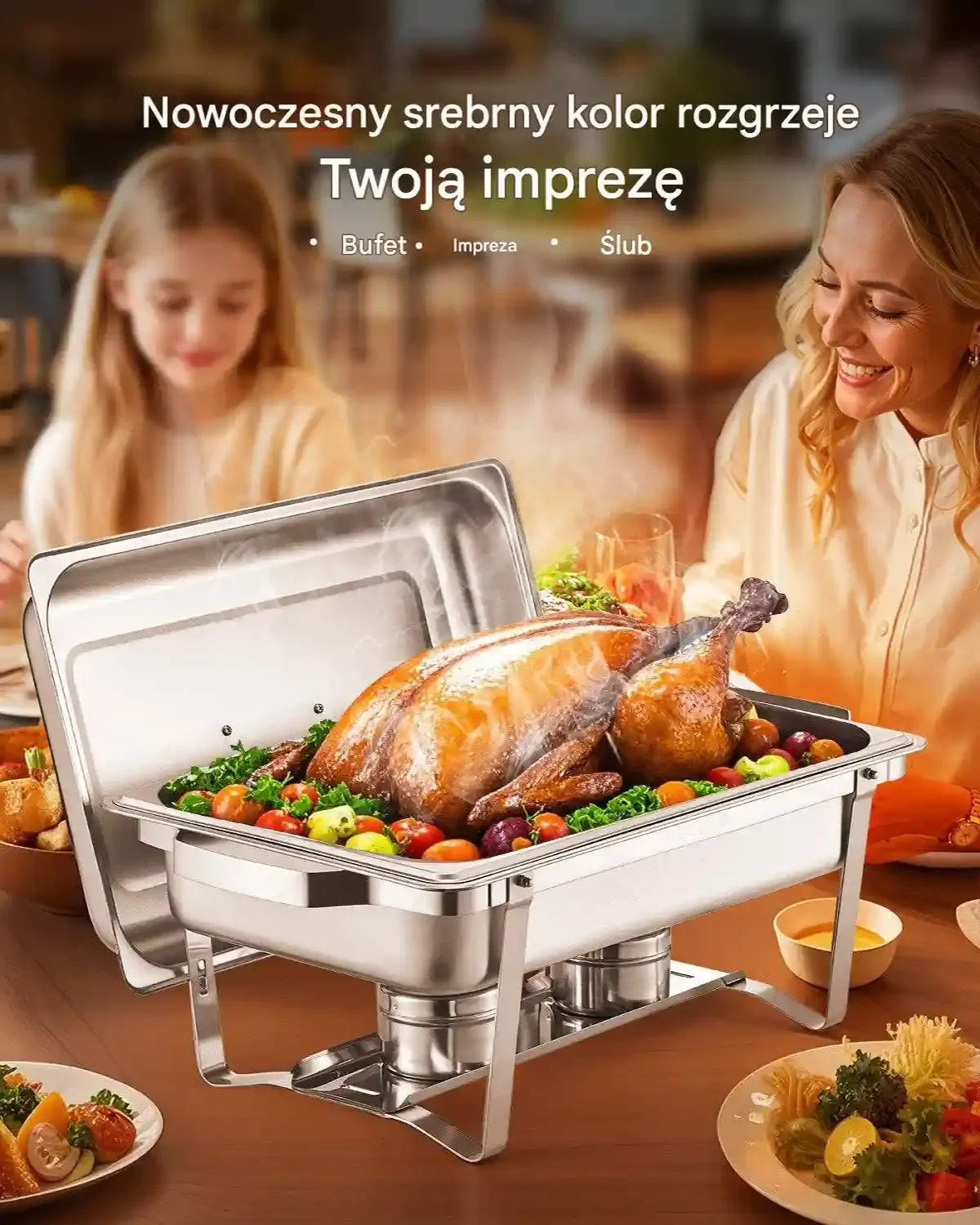 Zestaw do bufetu 6-pojemników podgrzewaczy 8 QT stal nierdzewna do przyjęć - obrazek 3