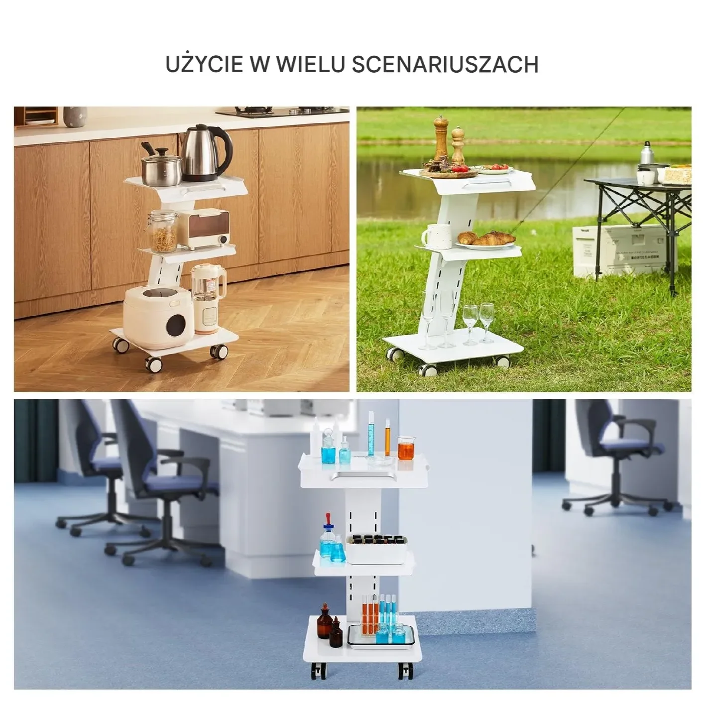 Wózek dentystyczny 3-poziomowy mobilny z gniazdkiem do gabinetu - obrazek 5