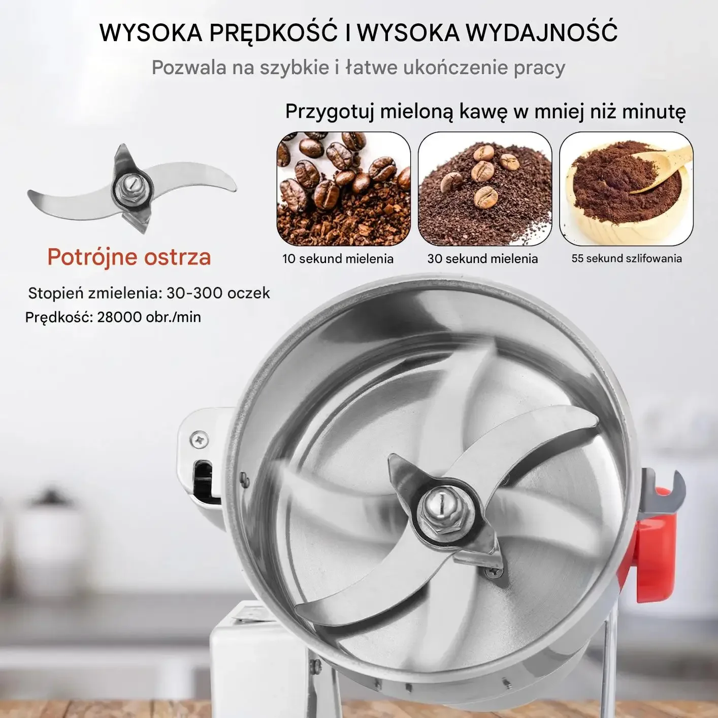 Młynek zbożowy elektryczny 3000W stal nierdzewna szybki pasza mąka - obrazek 6