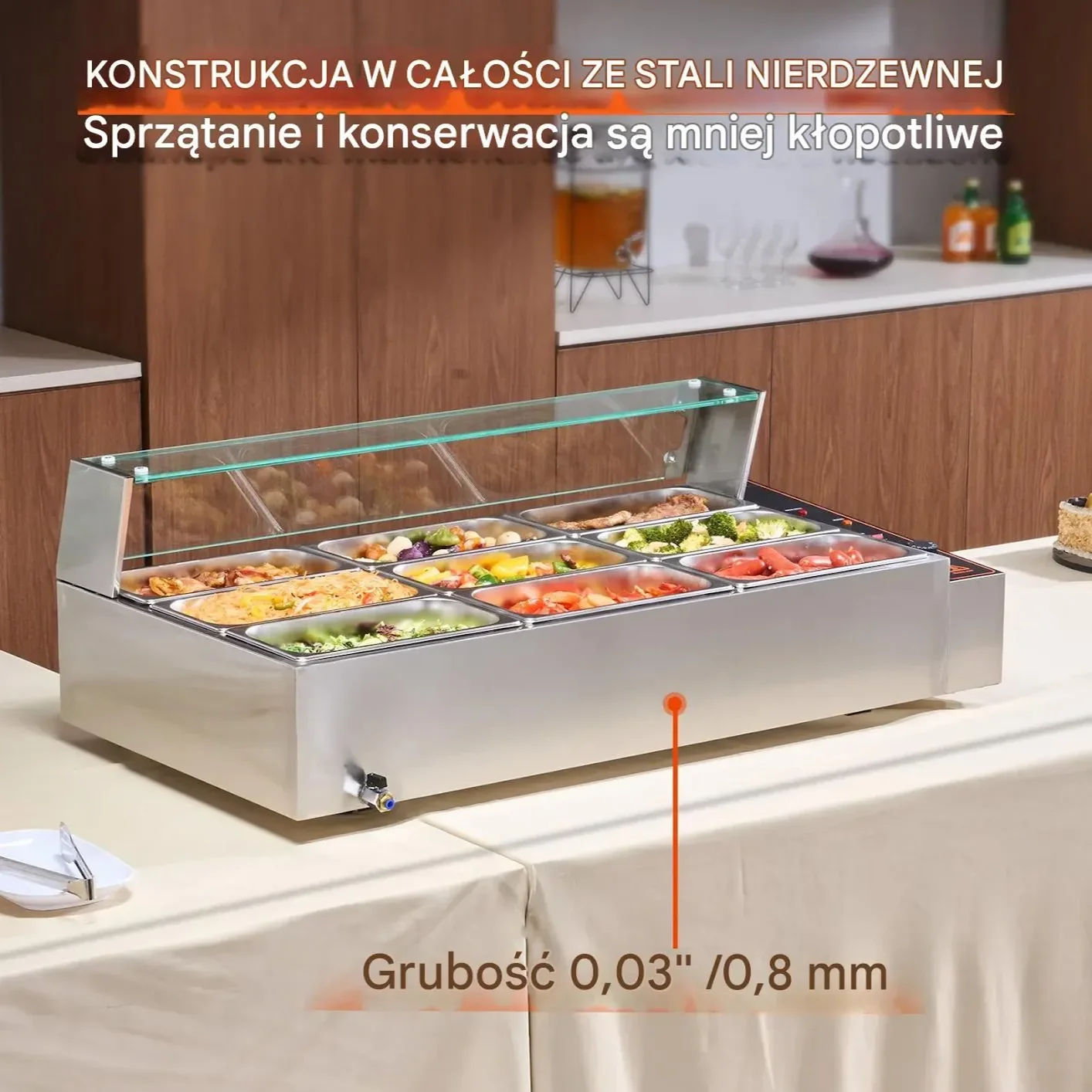 Podgrzewacz do Żywności 9 x 4,7 L Elektryczny Komercyjny z Szybą do Baru - obrazek 2
