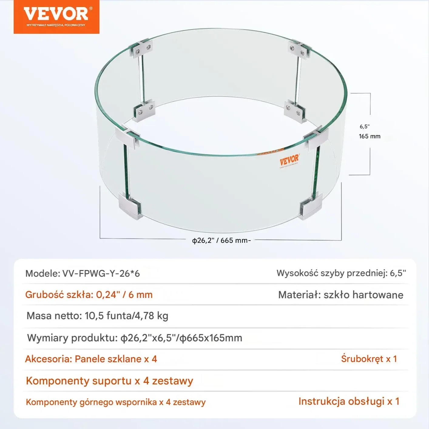 Osłona Kominkowa ze Szkła Hartowanego 15 x 66 cm