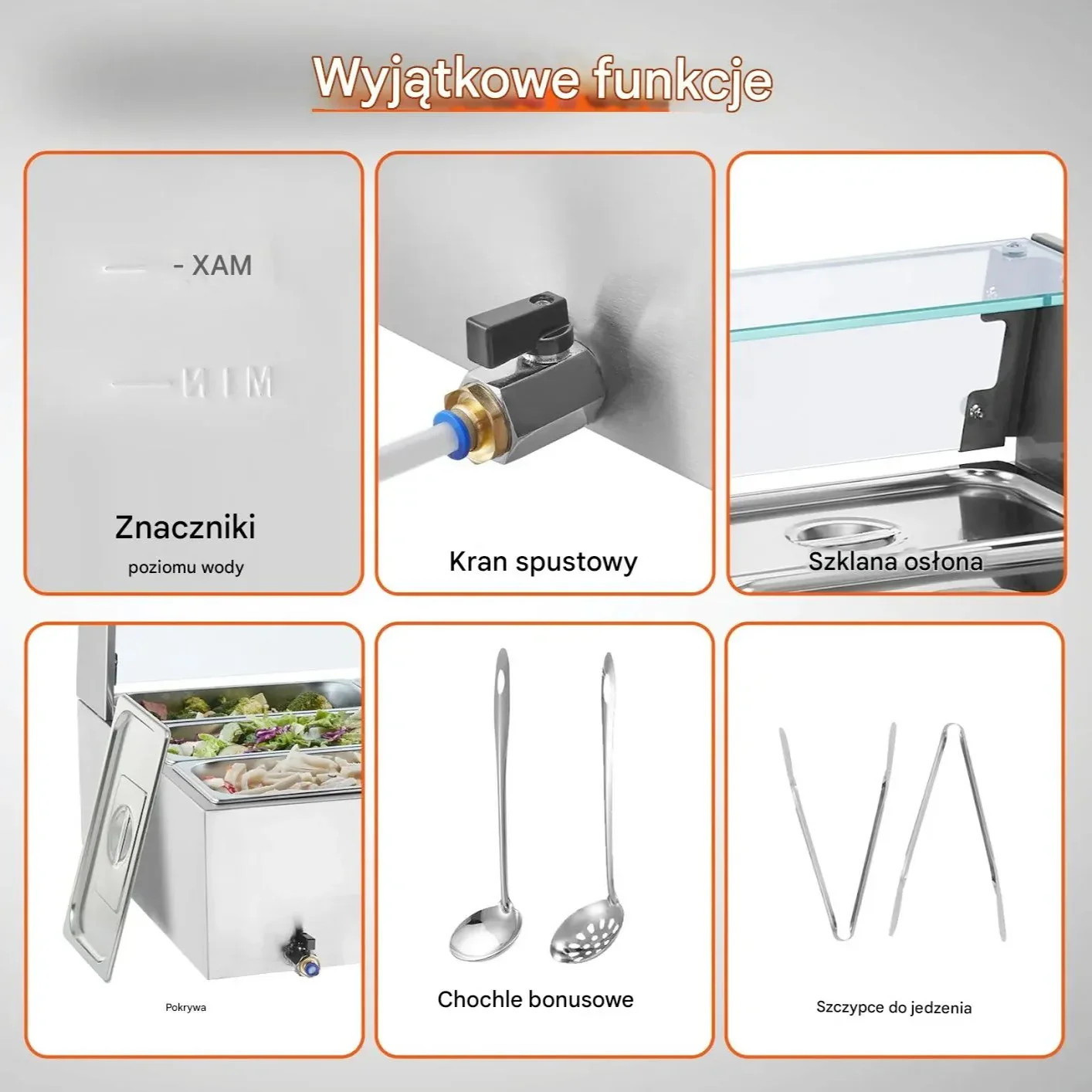 Podgrzewacz do Żywności 9 x 4,7 L Elektryczny Komercyjny z Szybą do Baru - obrazek 3