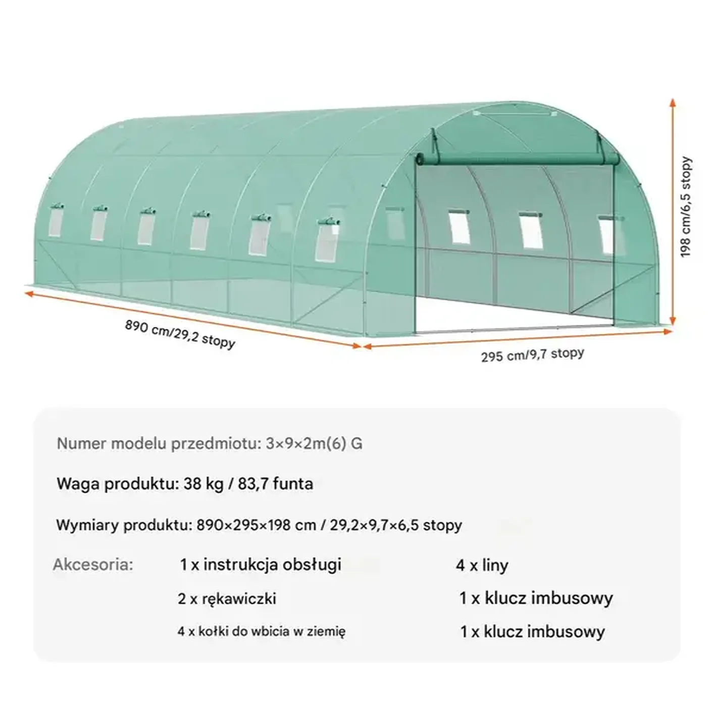 Tunel foliowy ogrodowy szklarnia 26m2 8.9x2.95x2.25 m - obrazek 4