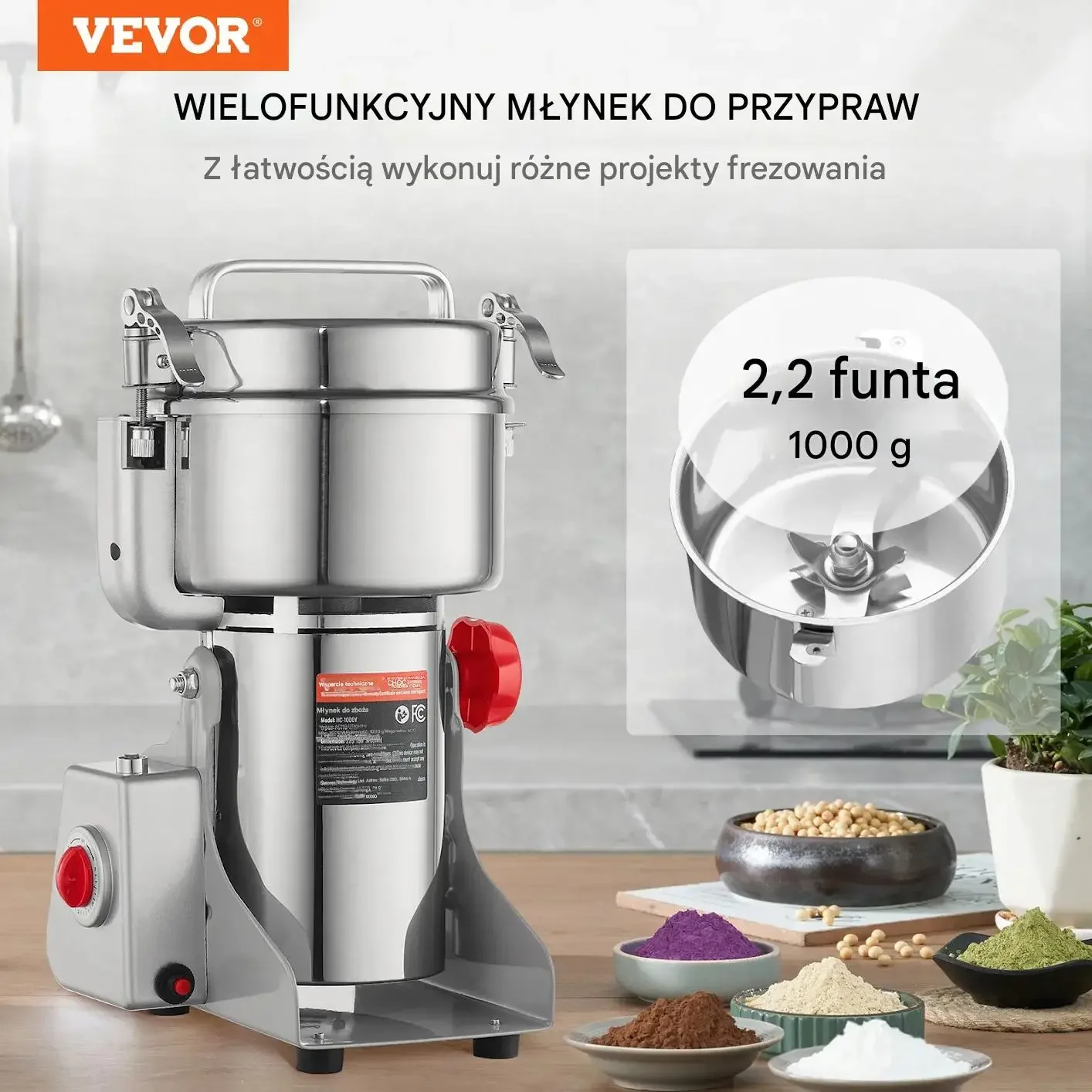 Młynek zbożowy elektryczny 3000W stal nierdzewna szybki pasza mąka - obrazek 4