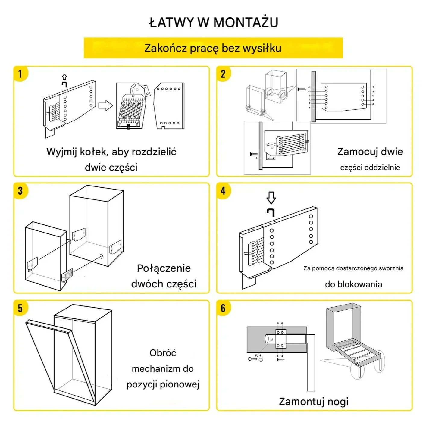 Mechanizm podnośnik łóżko składane poziome zestaw Queen/Twin biały 1.2-1.8m - obrazek 6