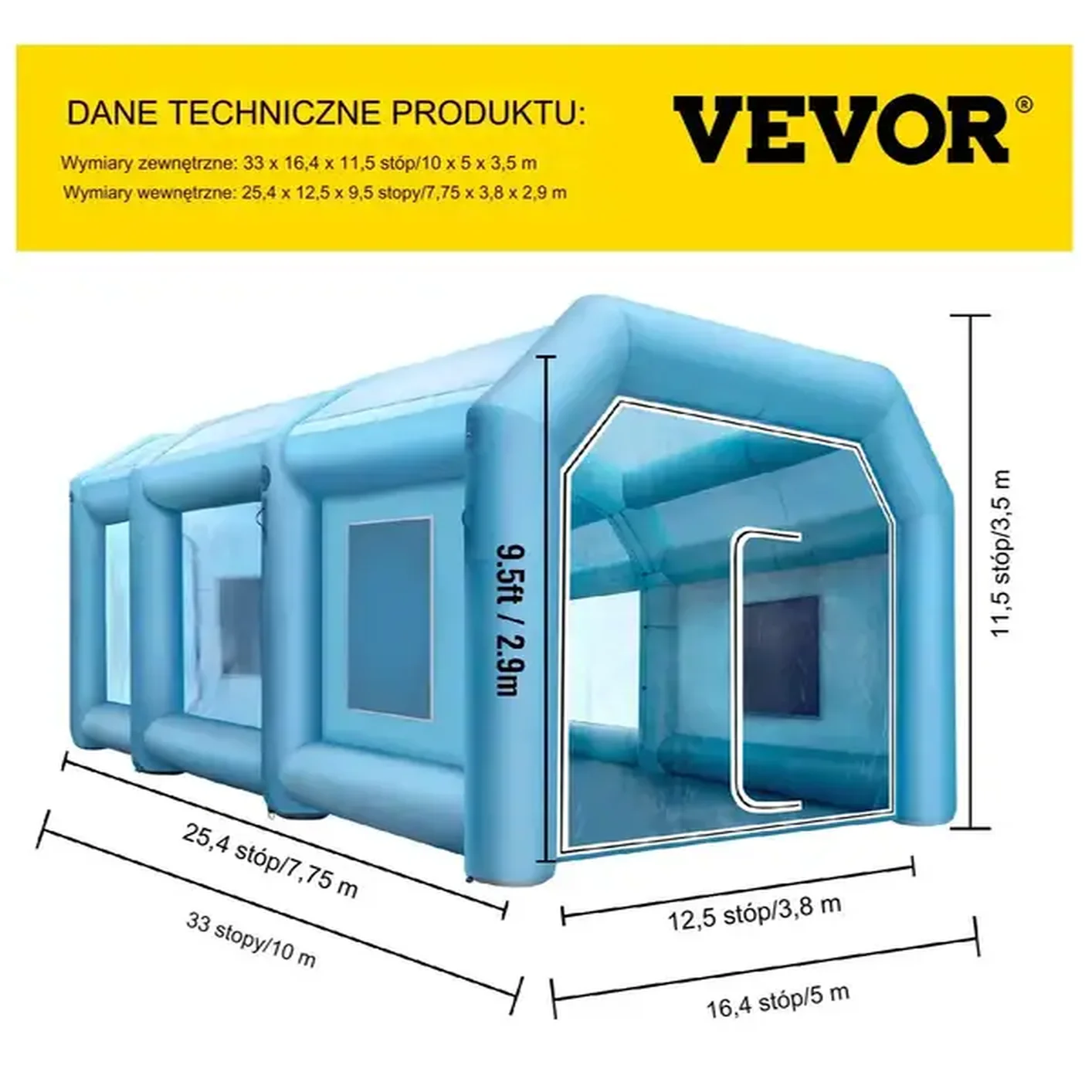Nadmuchiwany namiot lakierniczy Kabina lakiernicza samochodowa 10x5x3,5 m + dmuchawa - obrazek 5