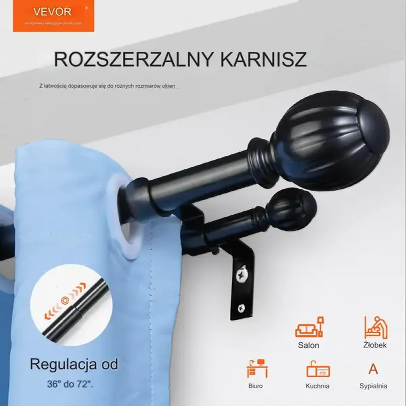 KARNISZ PODWÓJNY METALOWY REGULOWANY 92-183 cm - obrazek 3