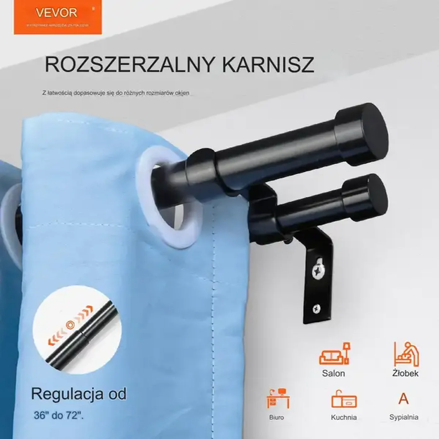 KARNISZ PODWÓJNY METALOWY REGULOWANY 92-183 cm - obrazek 3