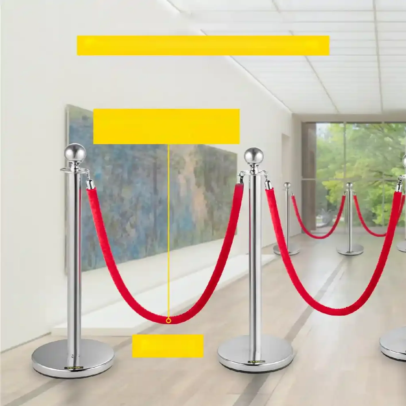 SŁUPKI ODGRADZAJĄCE HOTELOWE SREBRNE 4 + 2 CZERWONE LINY 1.5m - obrazek 3