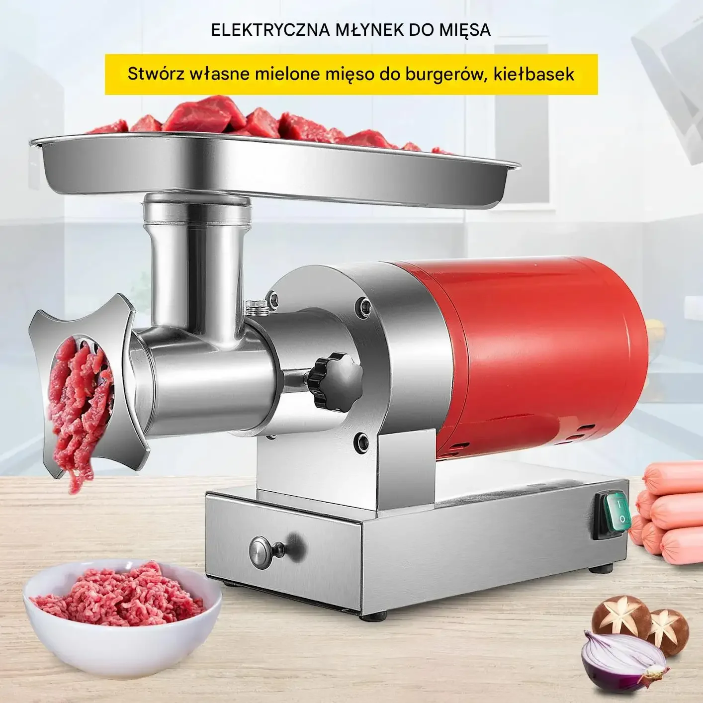 Maszynka do mięsa elektryczna 800W 300kg/h stal nierdzewna kiełbasy - obrazek 5