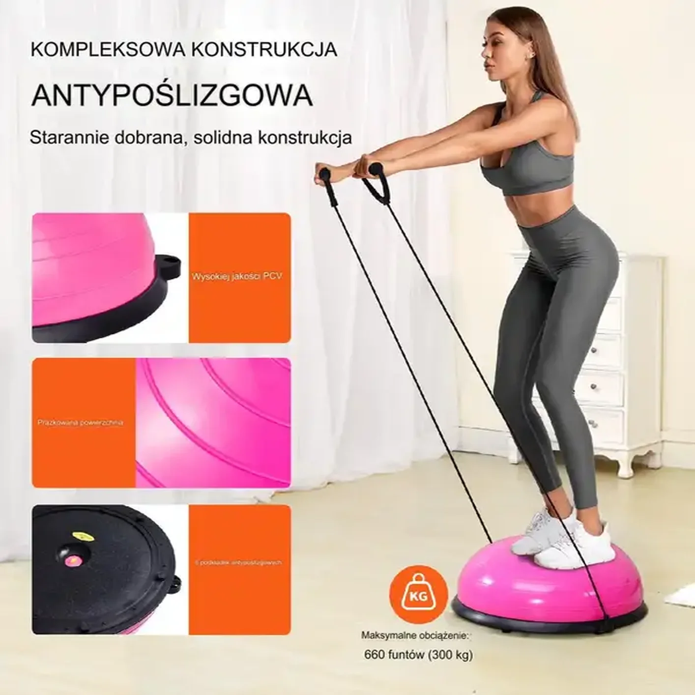 Platforma do balansowania półpiłka balansowa ćwiczeń gimnastyka różowa - obrazek 2