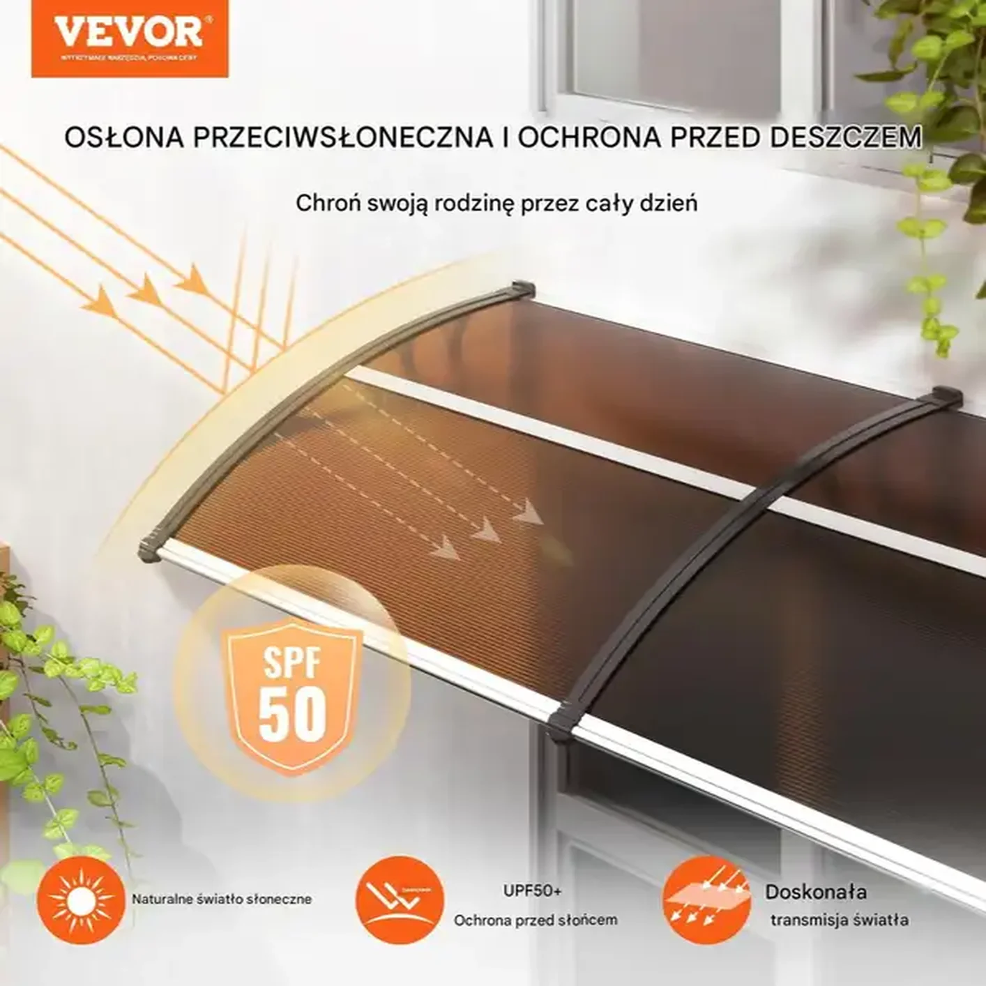 Daszek nad drzwi zadaszenie poliwęglan brązowy 96.5 x 198.7 cm - obrazek 3