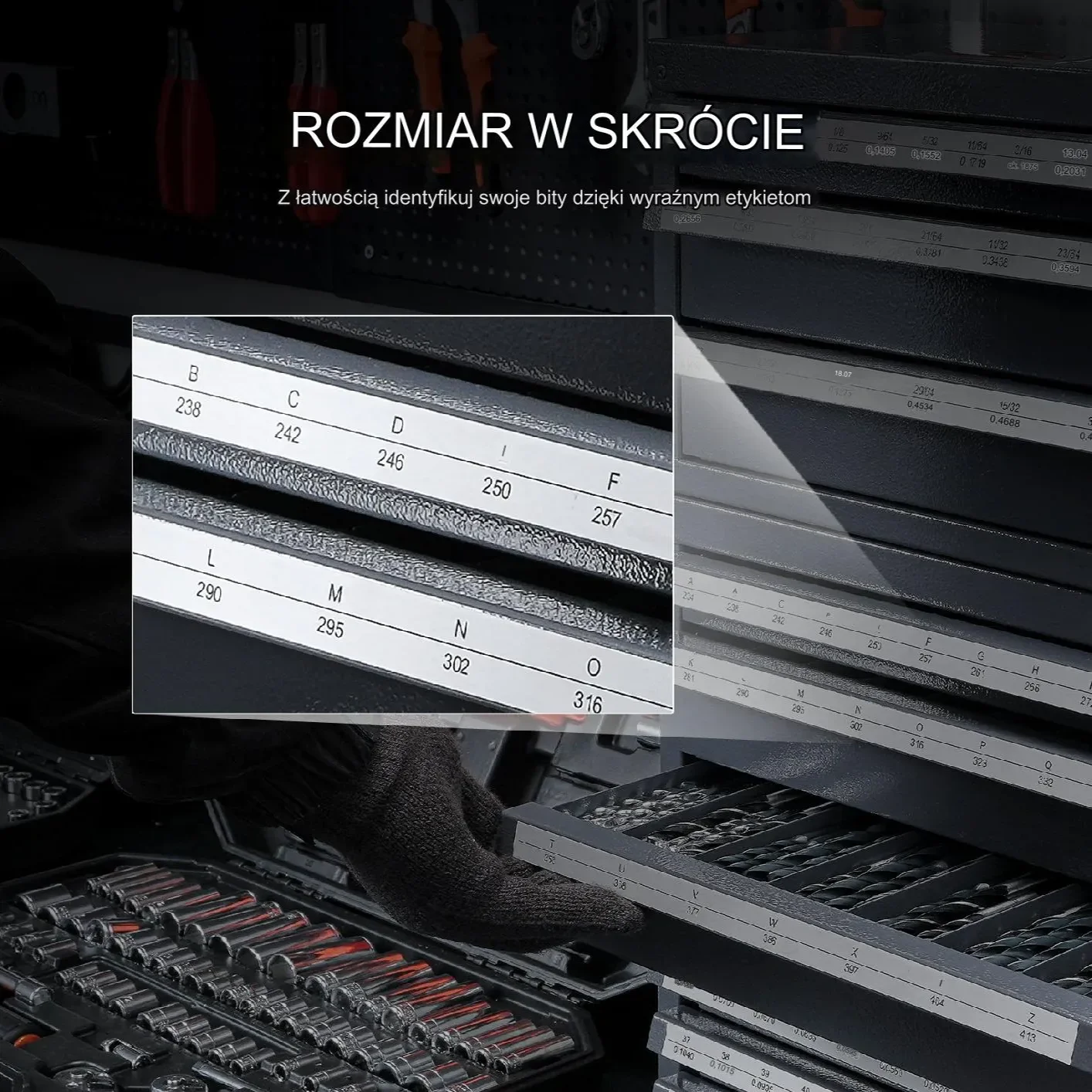 Organizer wierteł 3+5 szuflad 1,5 mm - 12,7 mm – stojak do warsztatu - obrazek 4