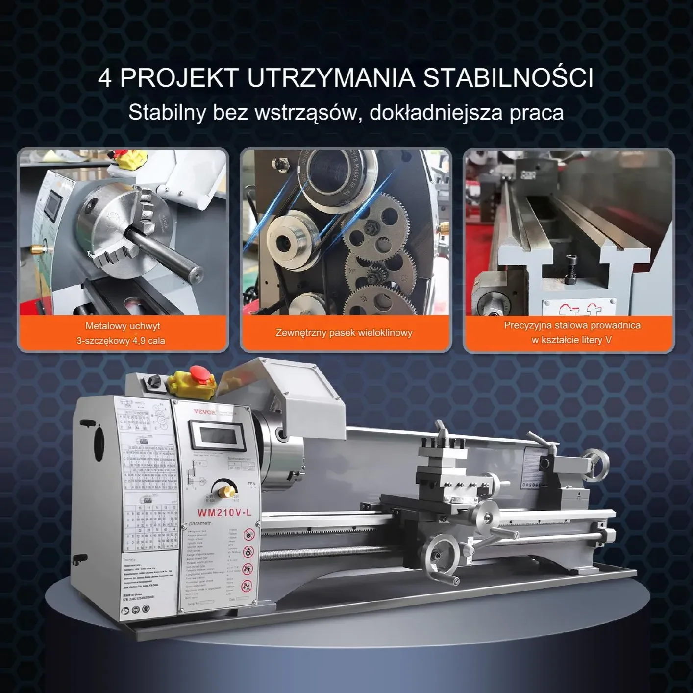 Tokarka do metalu 21x75cm 750W 0-2500obr/min bezszczotkowa zestaw narzędzi - obrazek 2