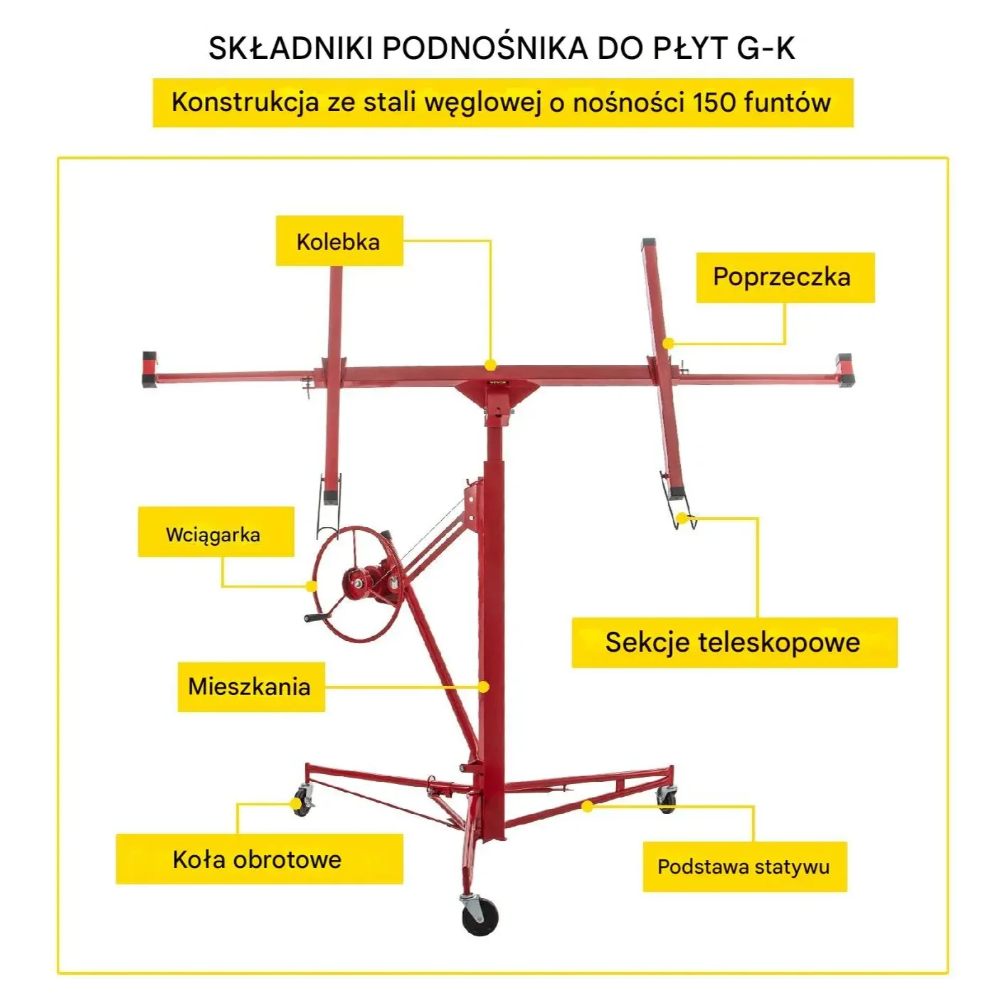 Podnośnik do Płyt Gipsowych 435 cm 68 kg - obrazek 5