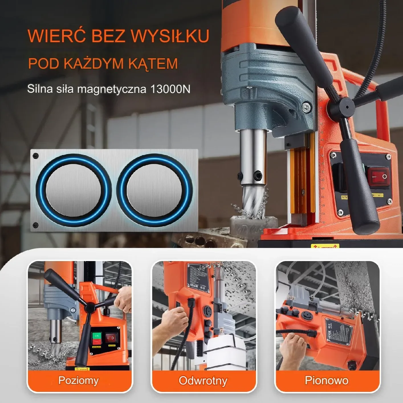 Przenośne Wiertło Magnetyczne Wiertarka Rdzeniowa 1300 W - obrazek 2