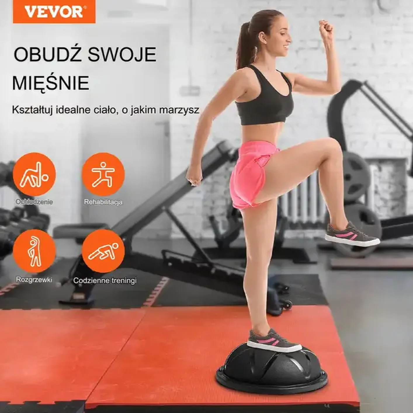 Platforma do balansowania półpiłka balansowa ćwiczeń gimnastyka czarna - obrazek 3