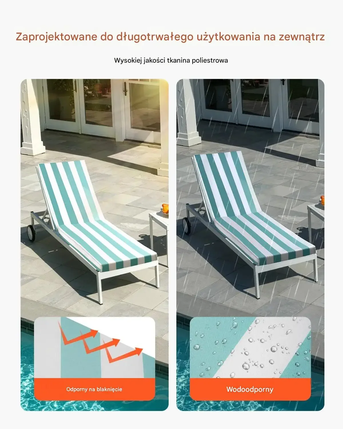 Poduszki na leżaki 2szt 203x66 cm, wodoodporne, odporne na UV, taras - obrazek 3