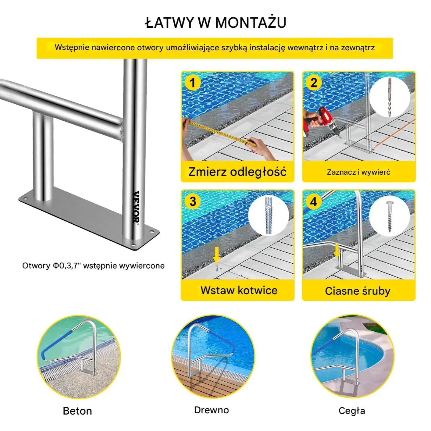 Poręcz basenowa poręcz wejściowa do basenu 140cm - obrazek 3