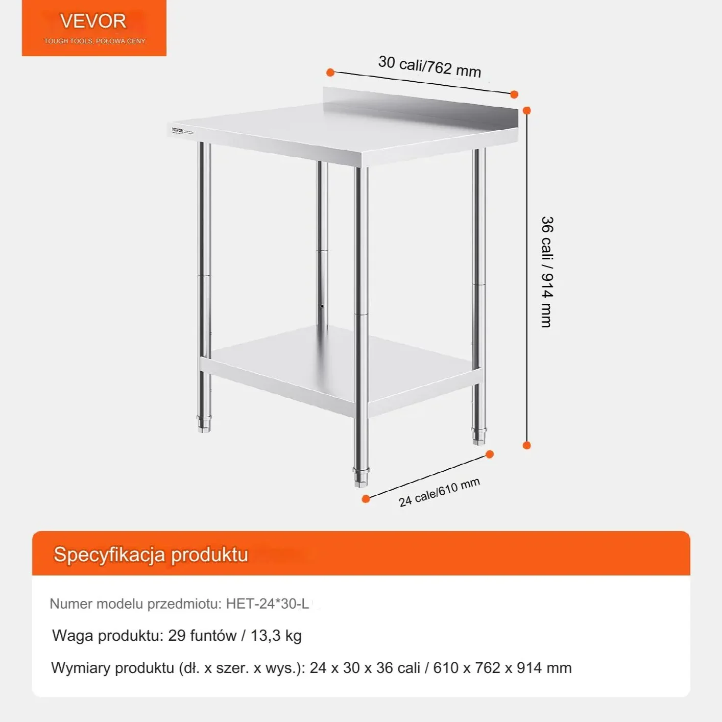 Stół gastronomiczny nierdzewny 60x76cm blat roboczy wolnostojący do baru