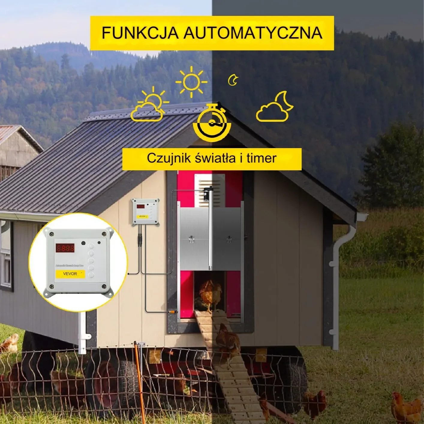 Automatyczne drzwi do kurnika z timerem blokada przytrzaśnięcia + pilot - obrazek 3