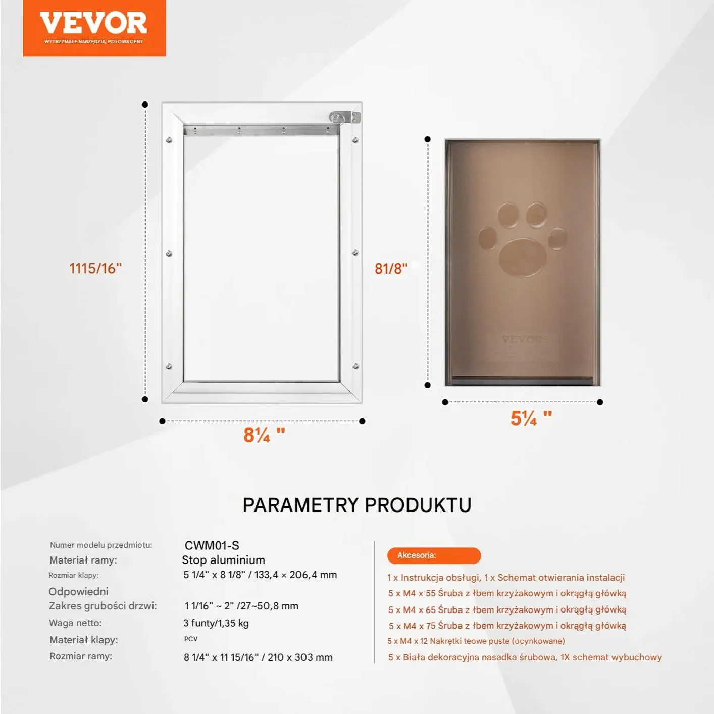 Klapa dla psa do drzwi z zamkiem – aluminiowa rama na magnes mała