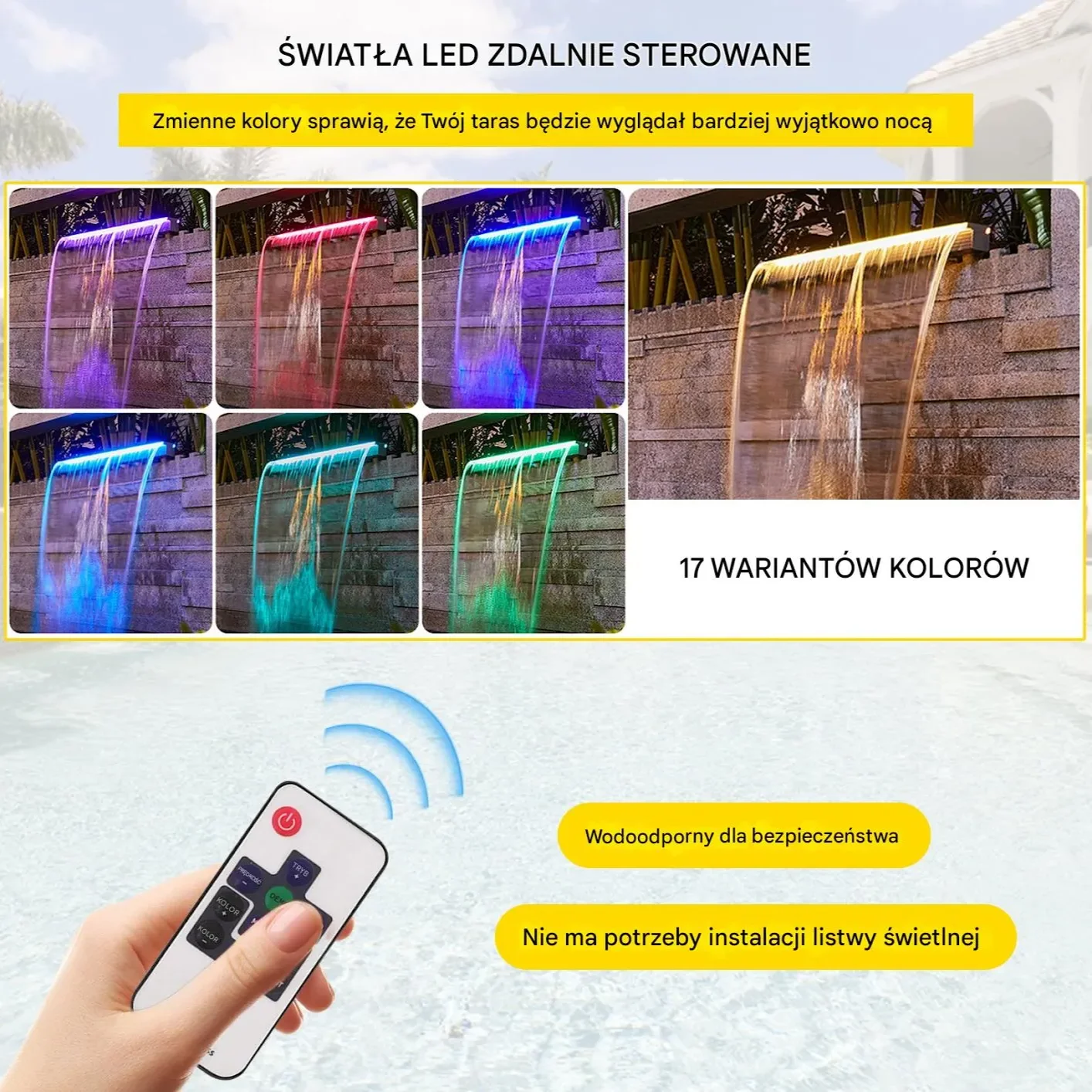 Fontanna wodospad do basenu ogrodu oczka wodnego ze światłem LED 92 cm - obrazek 4