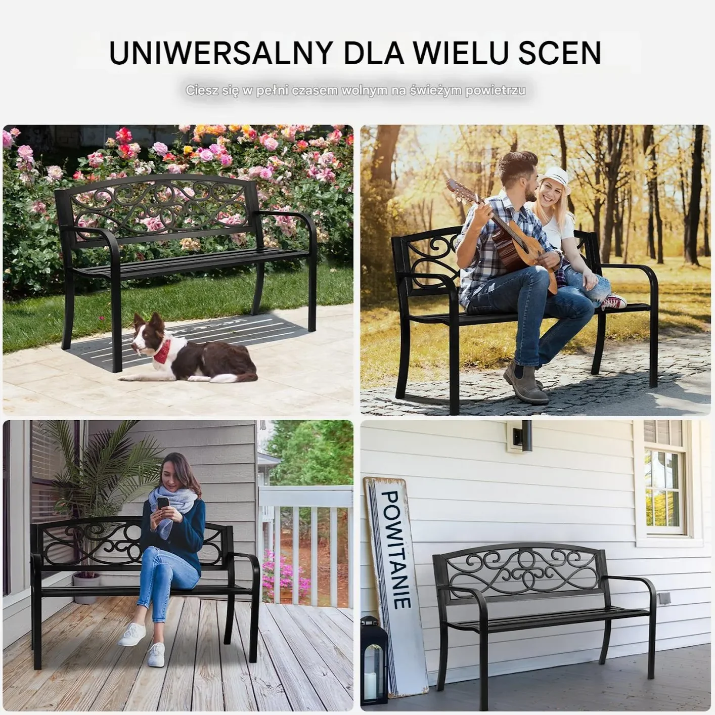 Ławka ogrodowa 127 cm - metalowa 250 kg - z oparciem i podłokietnikami - obrazek 5