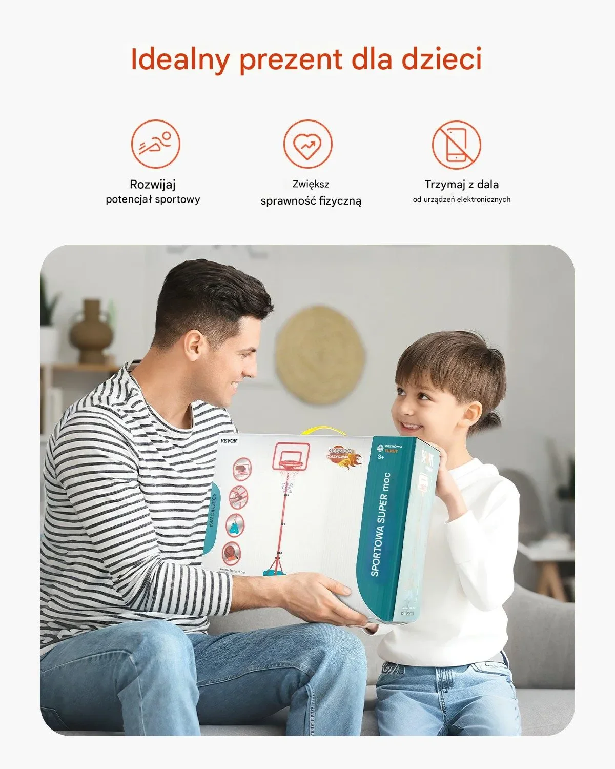 Kosz do Koszykówki dla Dzieci z Regulacją Wysokości – 1040-1900 mm - obrazek 2