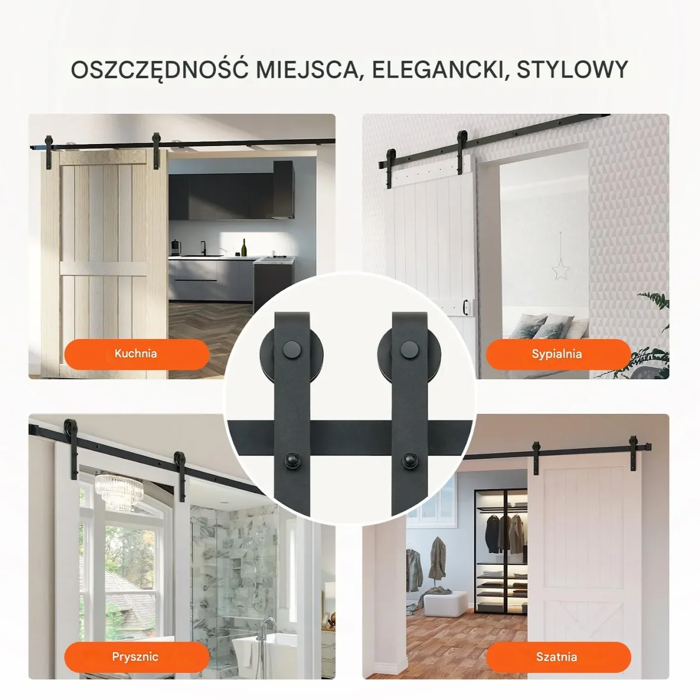 System Przesuwny do Drzwi Barn Door – Cichy System z Wieszakami J 2,4 m - obrazek 2