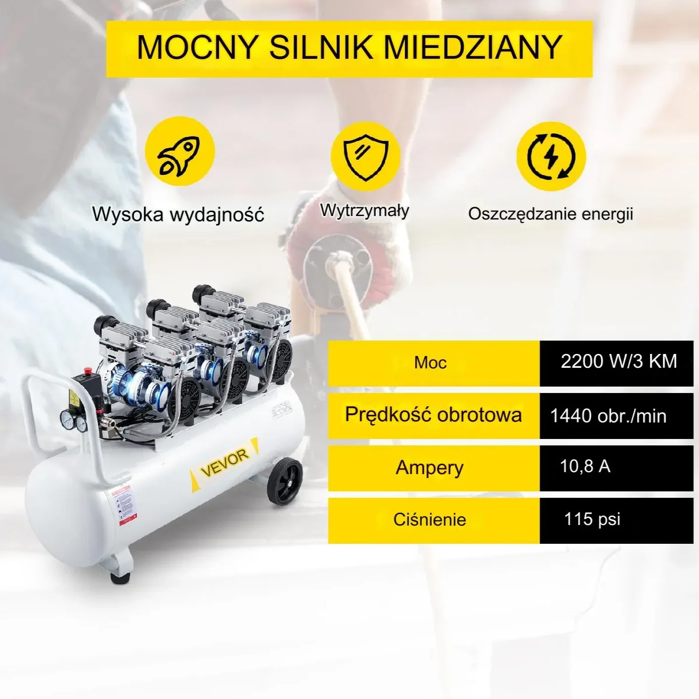 Kompresor sprężarka powietrza 100 L 750 W - obrazek 2