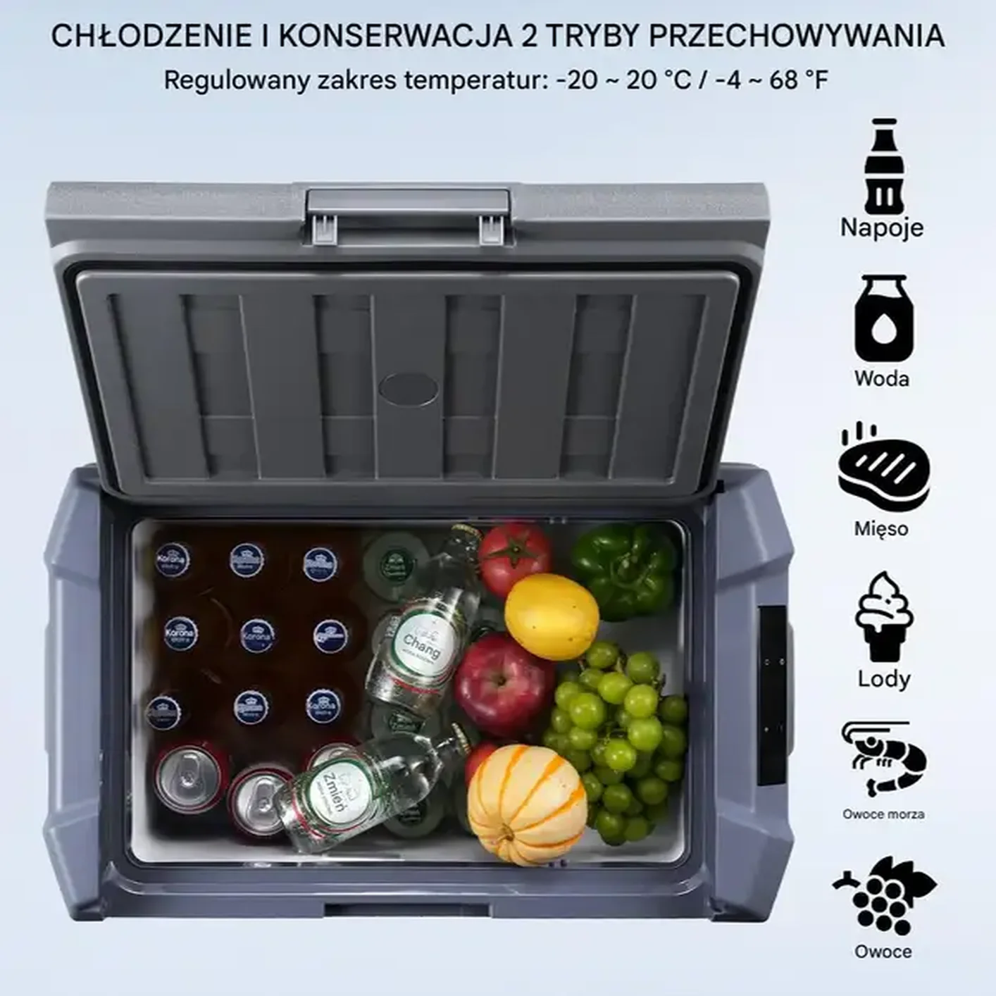 Lodówka turystyczna samochodowa przenośna z zamrażalką kompresorowa 37L 60W - obrazek 2