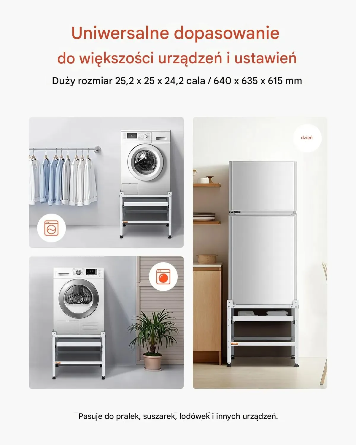 Podstawka pod pralkę 64x64 cm 136 kg łazienka szuflada do przechowywania