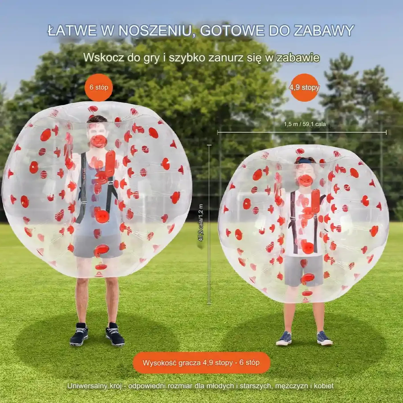 Dmuchana Pompowana Kula do Zabawy Zderzania się Bumper Bubble - obrazek 6