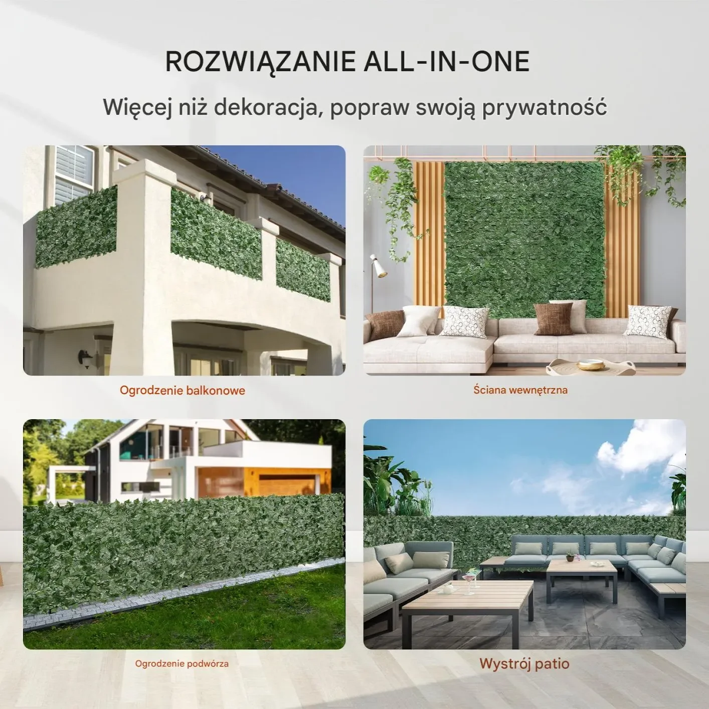 Sztuczny Żywopłot 1830 x 2440 mm Mata Osłonowa z Liśćmi Bluszczu - obrazek 4