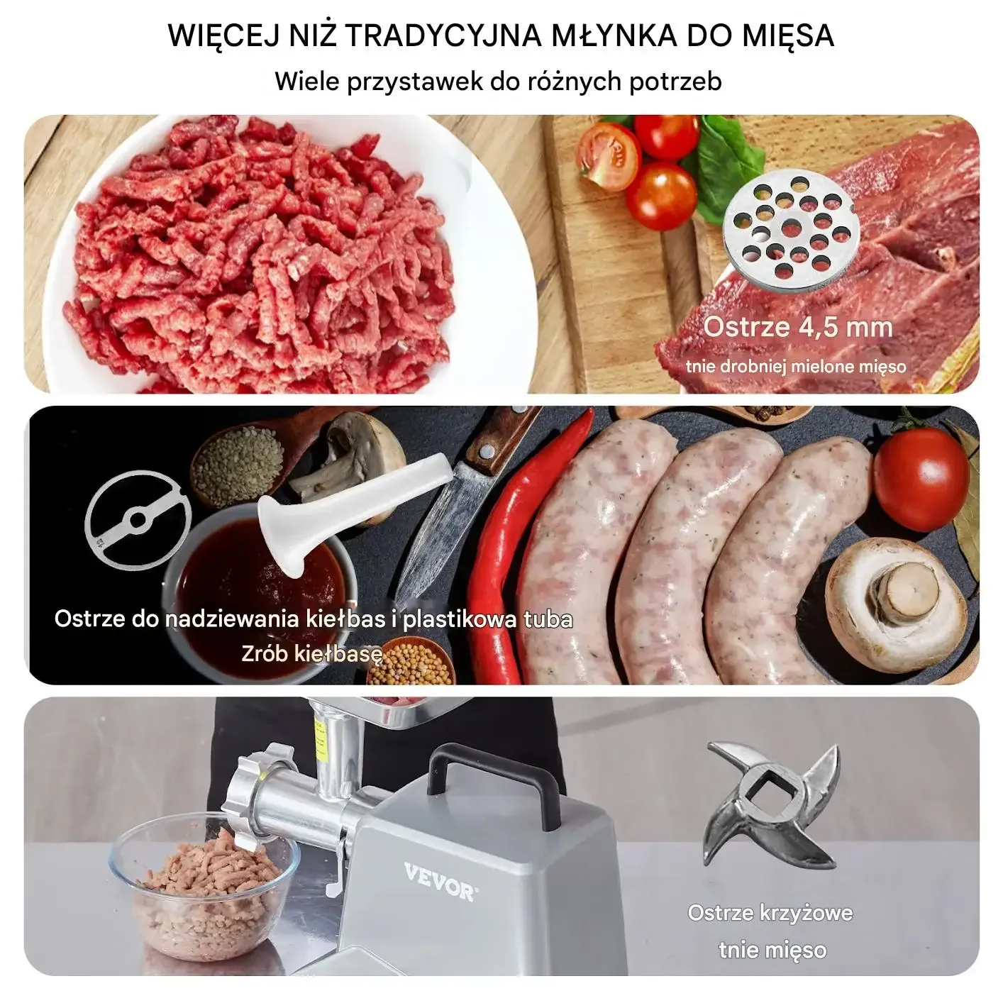 Maszynka do mięsa elektryczna 2,27kg/min 575W stal aluminiowa kiełbasy - obrazek 2